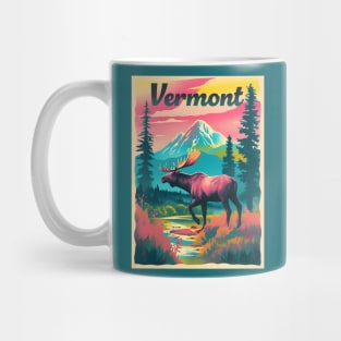 Vermont Moose Mountain Trees Nature Retro Wildlife Souvenir Mug